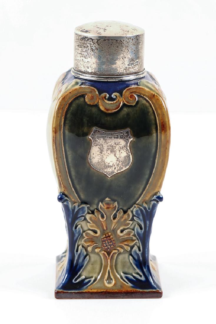 Doulton Lambeth Tea Caddy with Sterling Mounts Honest (1 of 10)