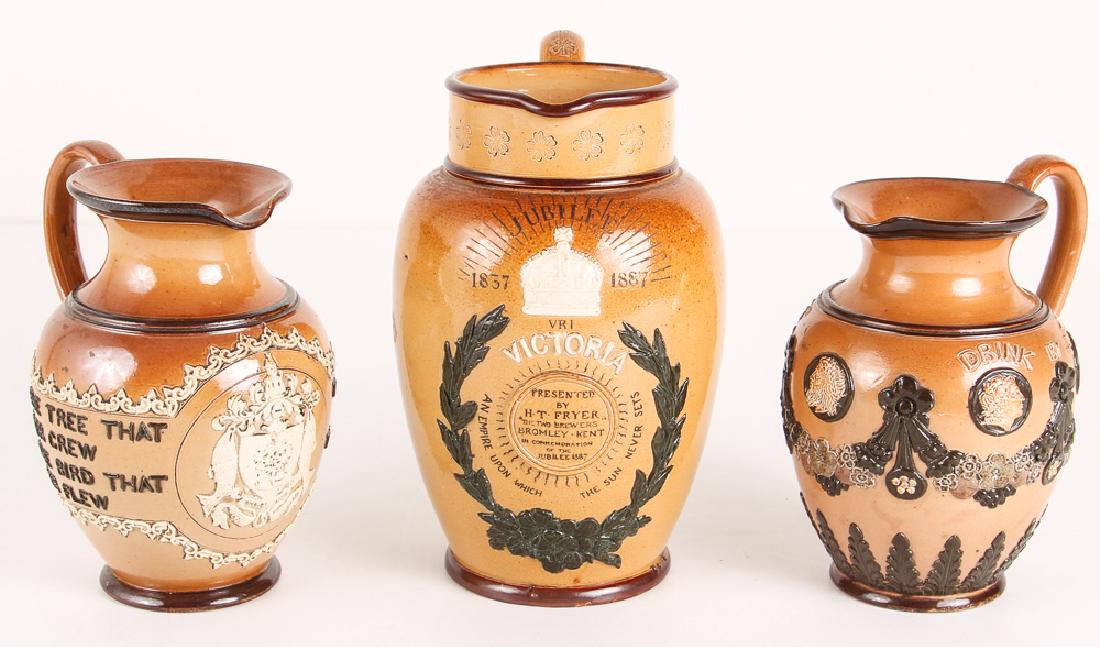 3 Doulton Lambeth Jugs,  Victoria Jubilee, Homily, (1 of 9)