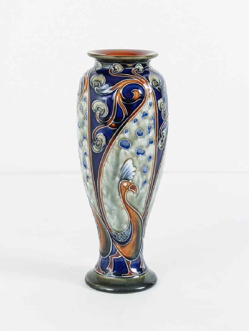 Doulton Lambeth Peacock Vase decorated by Mark V. (1 of 5)