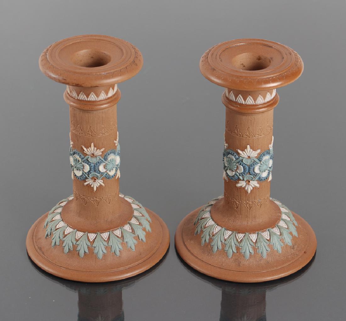 A pair of Doulton Lambeth Silicon Ware Candlesticks (1 of 6)
