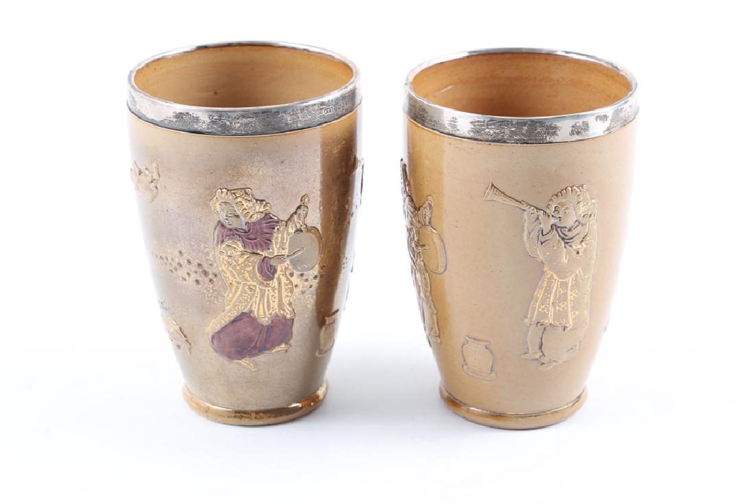 2 Doulton Lambeth Japanese Motif Cup w silver lips (1 of 2)