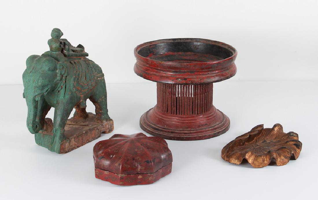 4 pc.s of Indian woodcraft, 2 lacquerware,  carved wood (1 of 9)