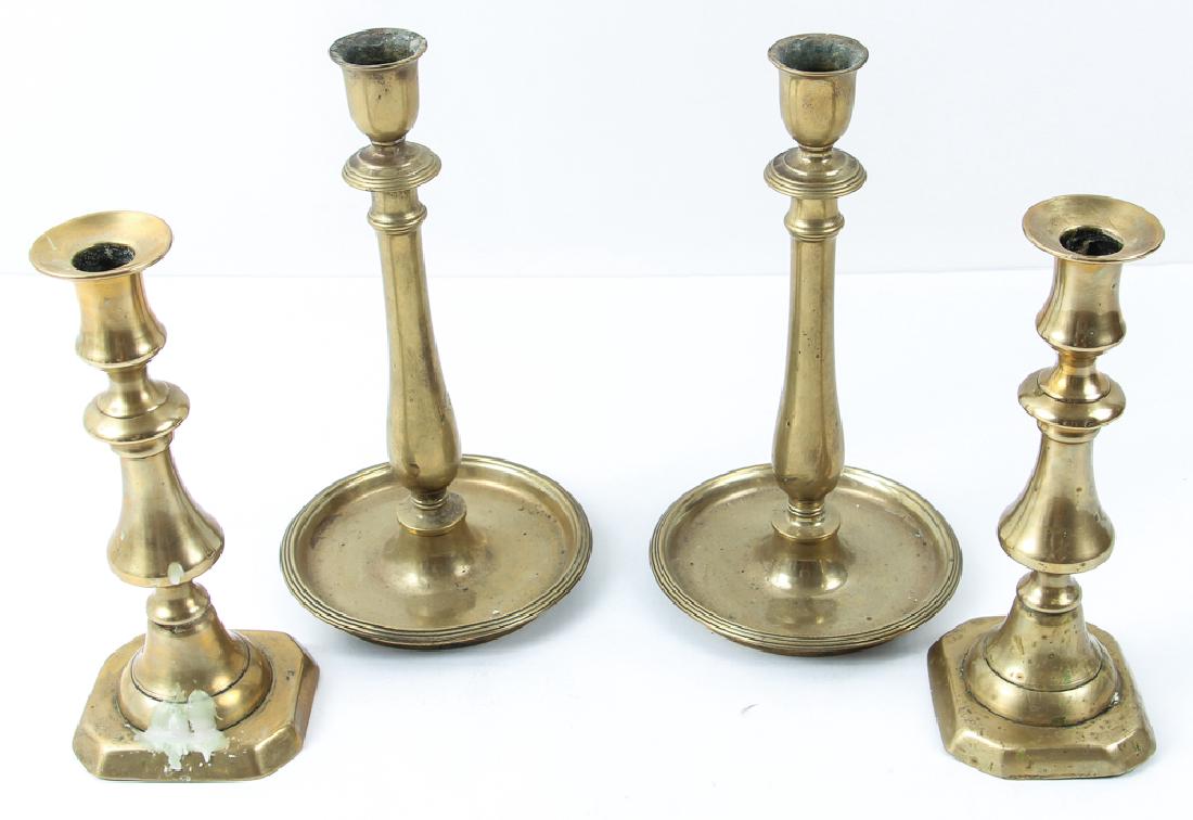 Four Antique Brass Candlesticks (1 of 3)