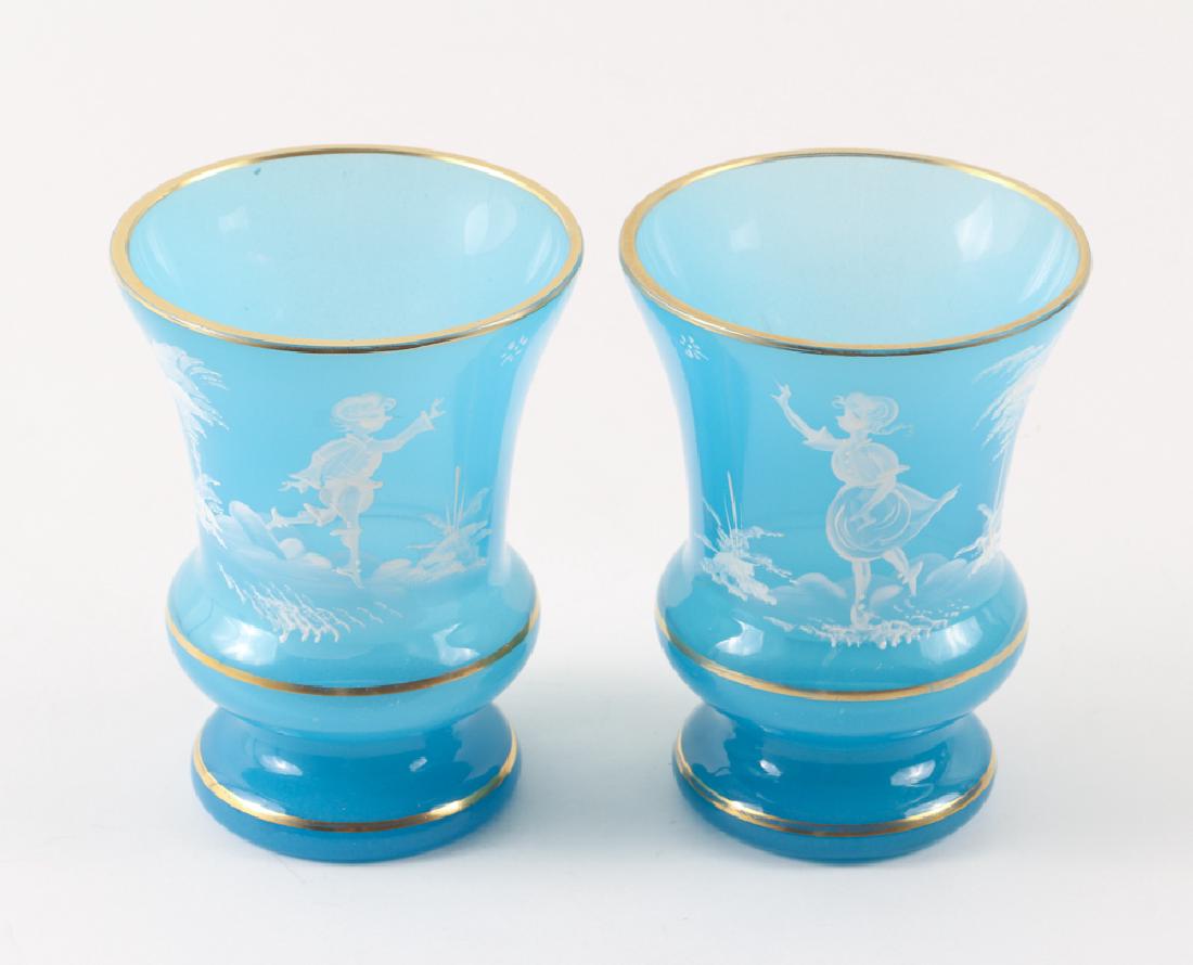 2 Mary Gregory Turquoise Beakers with Enamel Decoration (1 of 9)