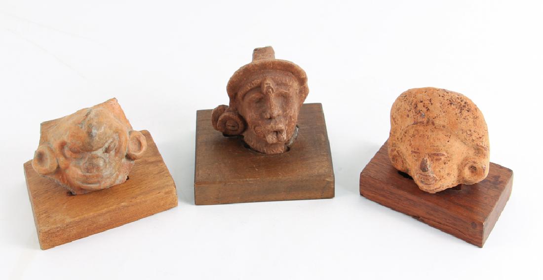 3 Pre Columbian Pottery shard heads with stands (1 of 8)