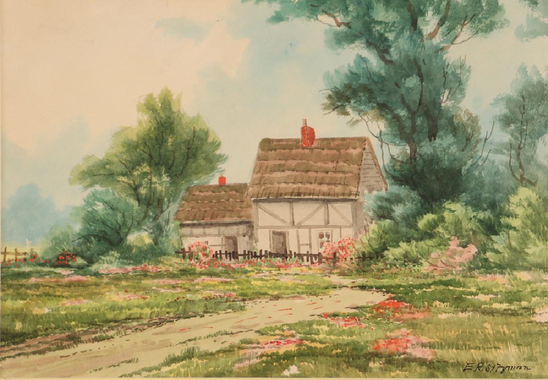 Edward R. Sitzman Signed Watercolor Pastoral Cottage (1 of 4)