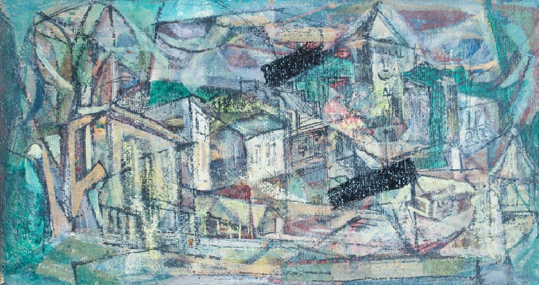 Mixed Media Cubist Cityscape Painting (1 of 3)