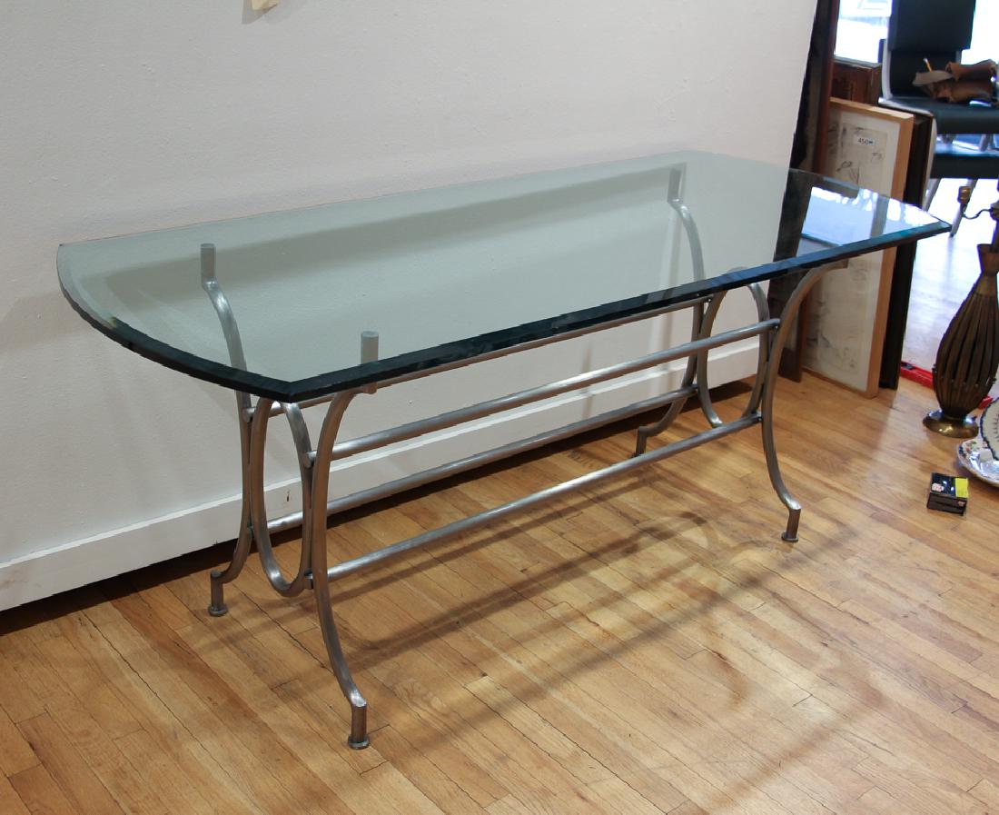 Brushed Steel Sofa Table with Beveled Glass Top (1 of 6)