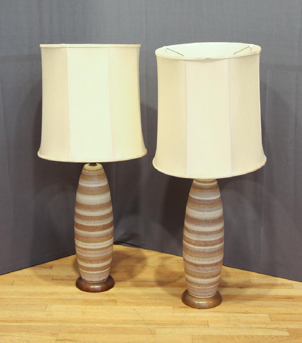 Pair Mid Century Glazed Pottery Lamps