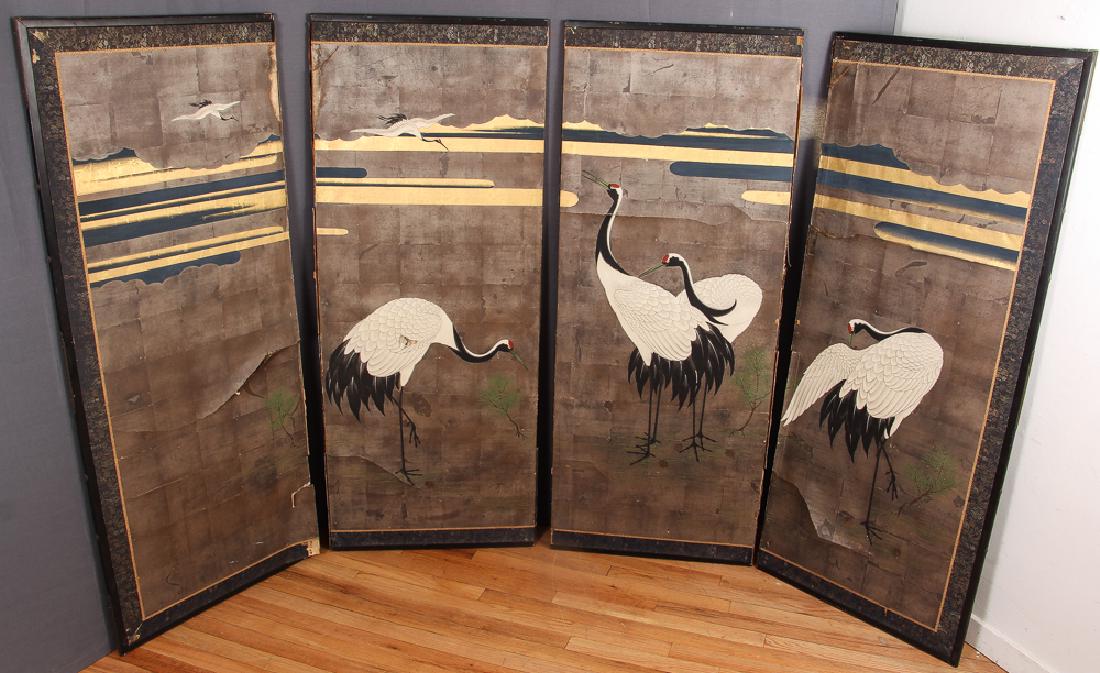 Japanese Four Panel Screen with Cranes (1 of 4)