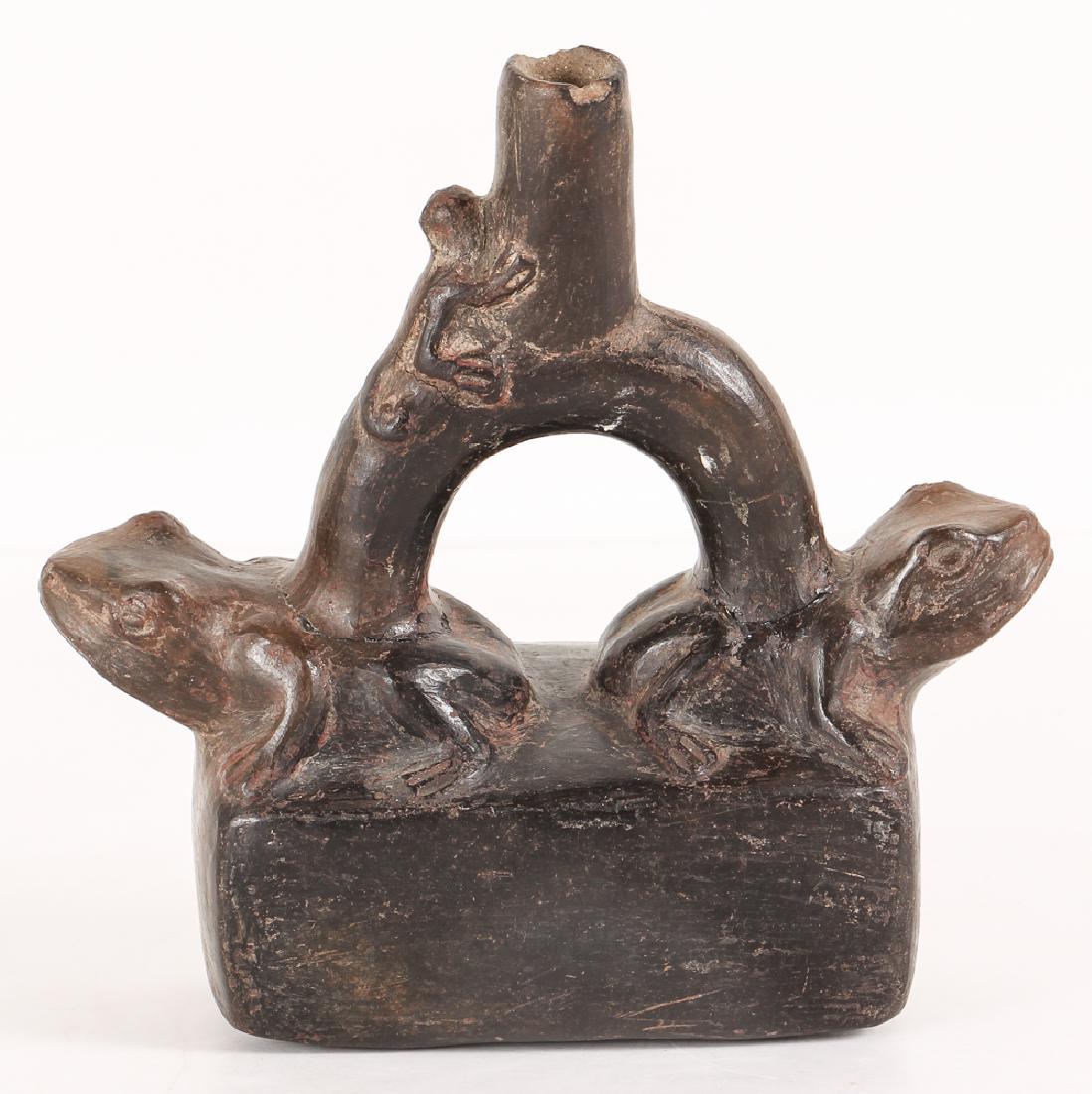 Peruvian Pre-Columbian Black Stirrup 2 Frog Vase (1 of 5)