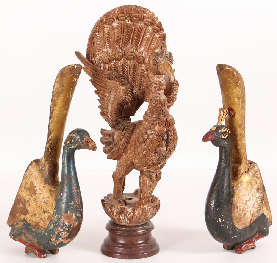 2 Indian Polychromed Peacocks with carved wood Huma (1 of 9)