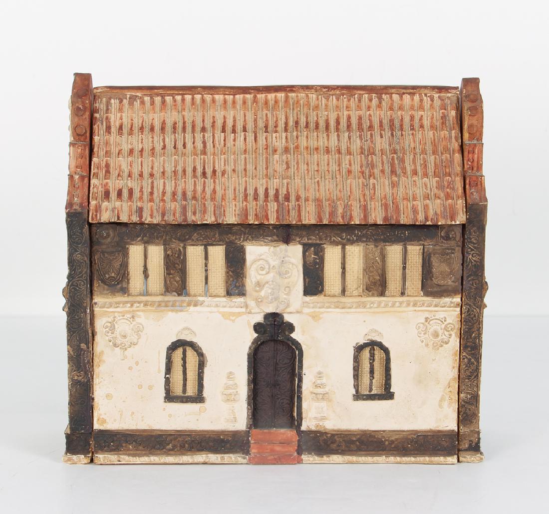 Antique Plaster German Brewery or House: Antique plaster German house, brewery or other structure, with polychrome , measuring 10 by 10.5 by 3.5 inches.