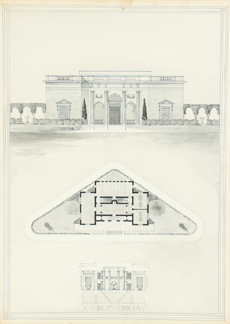 Architects Rendering Of A Library c 1920 (1 of 3)