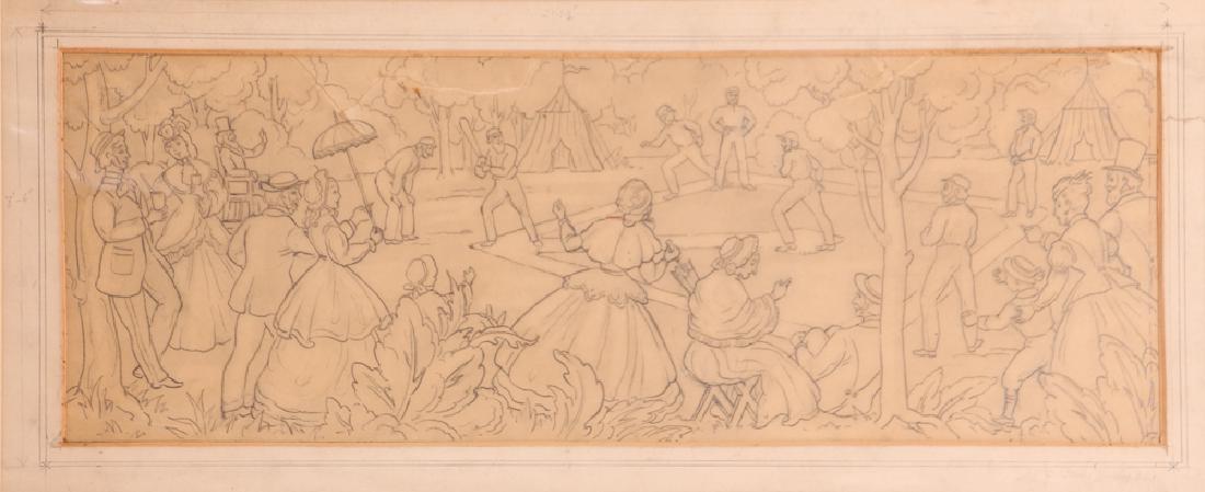Daniel Putnam Brinley pencil drawing 19th C. Baseball (1 of 6)