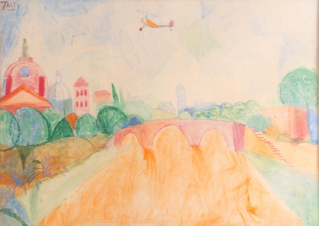 Vincent Tarty watercolor Helicopter over European (1 of 5)
