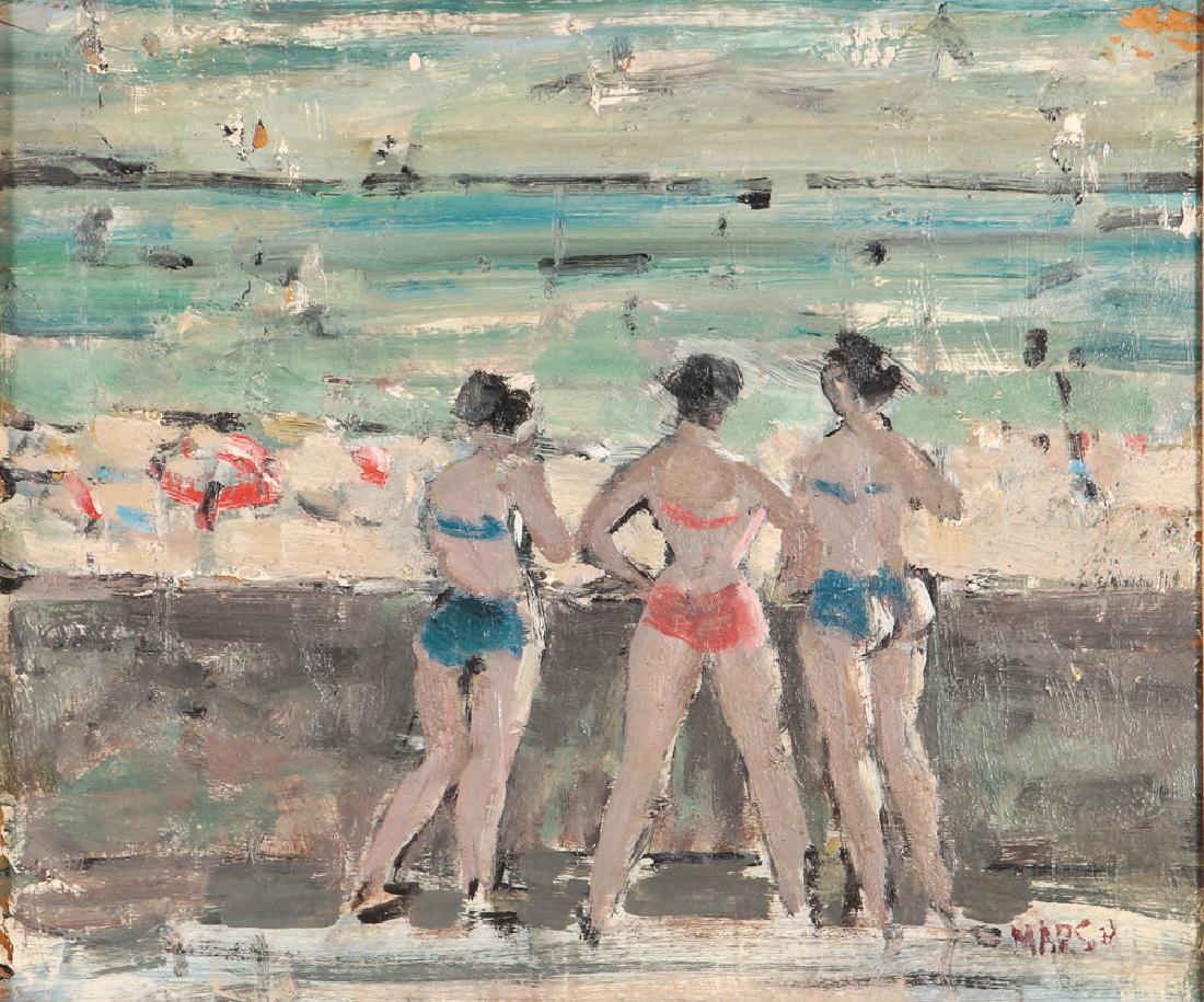 Marsh oil on cardboard Seawall with Bikini Clad Bathers (1 of 5)