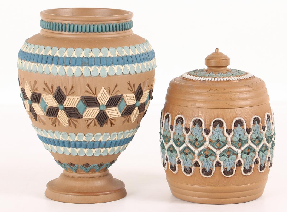 2 Doulton Lambeth Silicon ware Vase and Tobacco Jar (1 of 9)