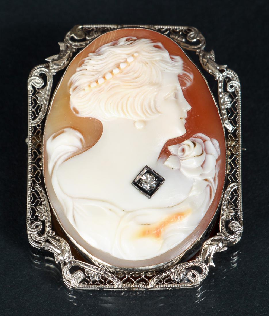 Antique 14K Filigree Cameo Pin (1 of 2)