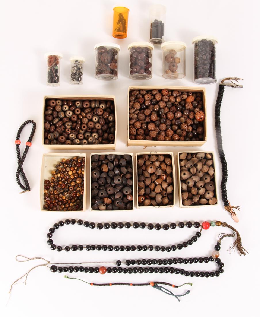 Large Group of Carved Prayer and Related Beads: Large group of carved wood prayer beads, ranging in size from 1/8 to 1/2 inch. Provenance: Collection of Ruth Frank.