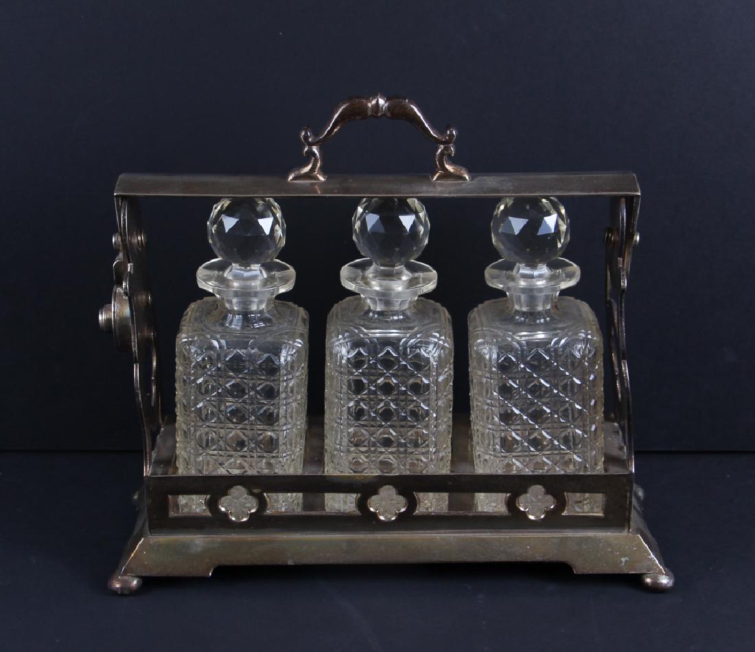 Three Bottle Cut Glass and Silverplate Tantalus (1 of 5)