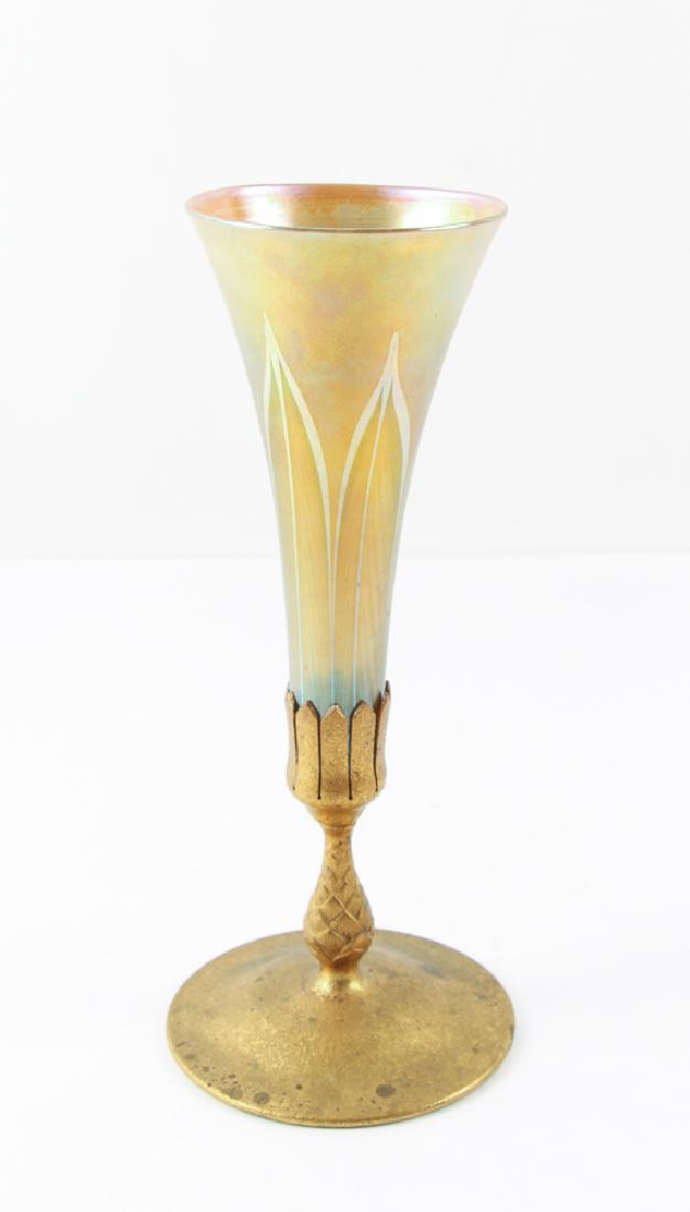 Tiffany Pulled Feather Glass Trumpet Vase with Dore (1 of 7)