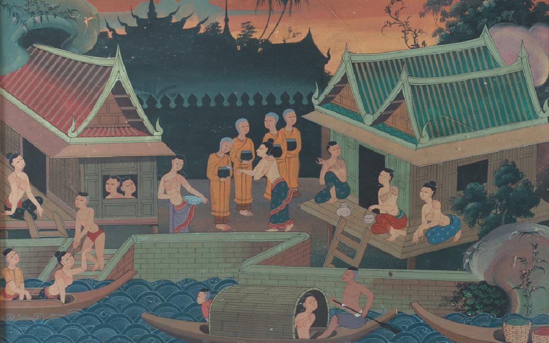 Antique Asian Village Scene Watercolor (1 of 6)