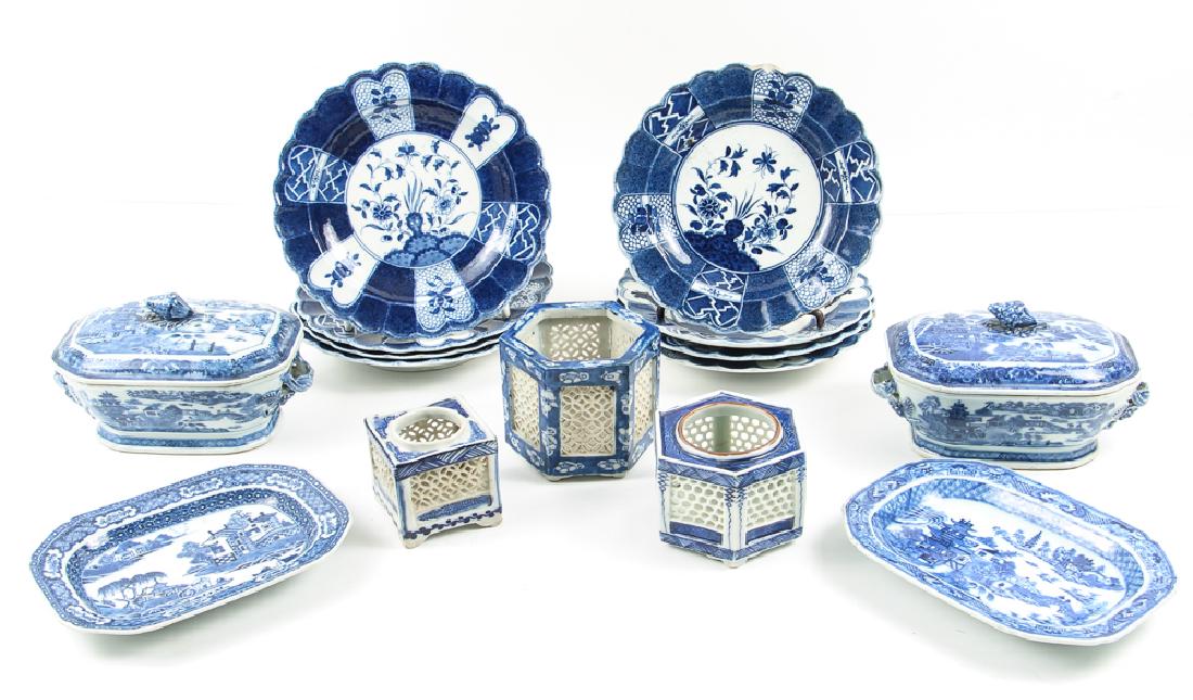 Large Group of Blue and White Canton Ware (1 of 10)