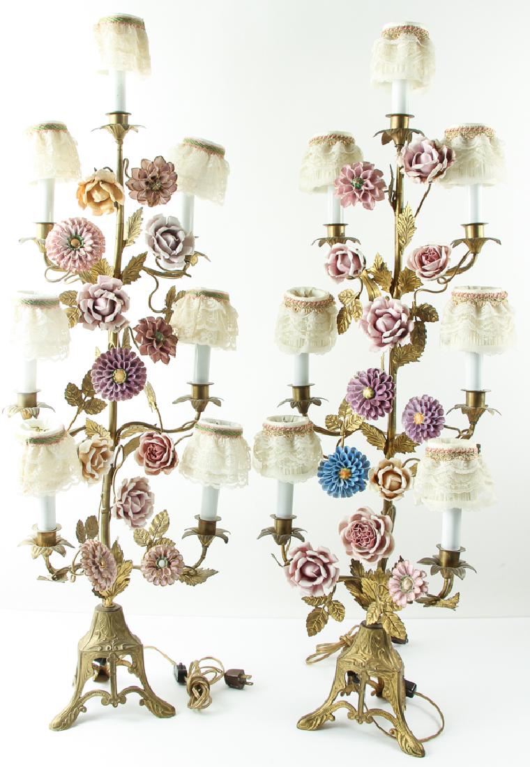 Pair of Meissen Style Flowers and Garniture Lamps (1 of 7)