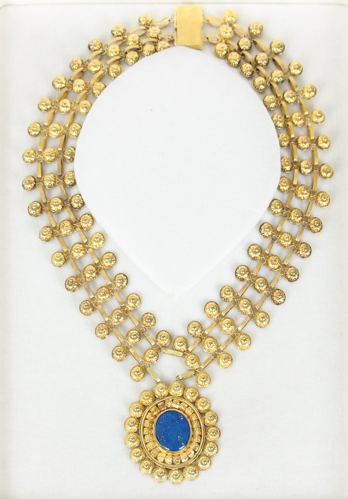 18K Gold and Lapis Etruscan Style Necklace (1 of 7)