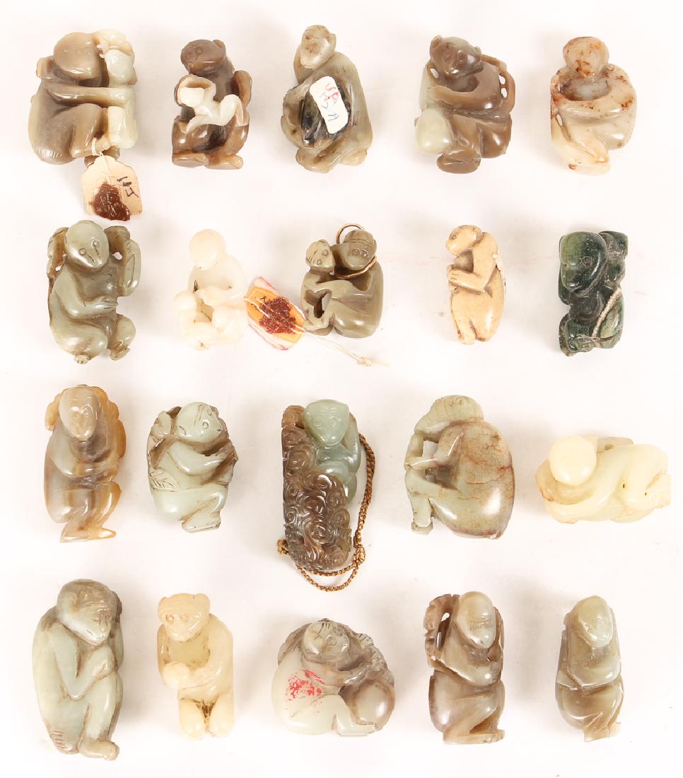 Twenty Chinese Jade or Nephrite Monkey Carvings (1 of 6)