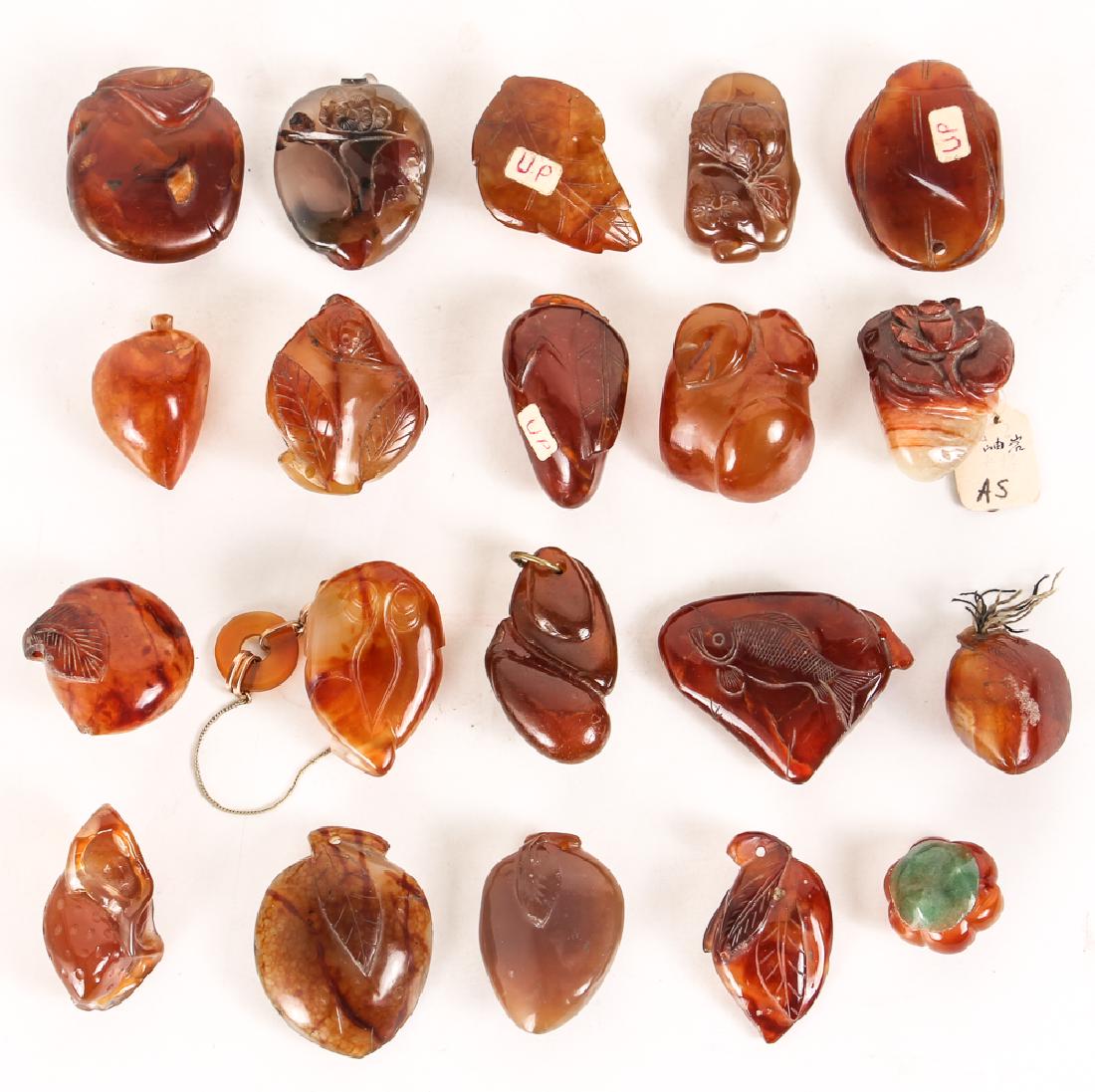 Twenty Chinese Jade or Nephrite Floral Carvings (1 of 6)