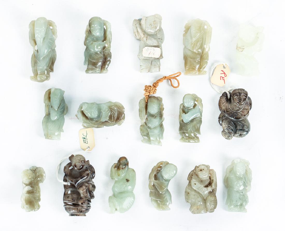 Sixteen Diminutive Jade or Nephrite Scholar Carvings (1 of 5)