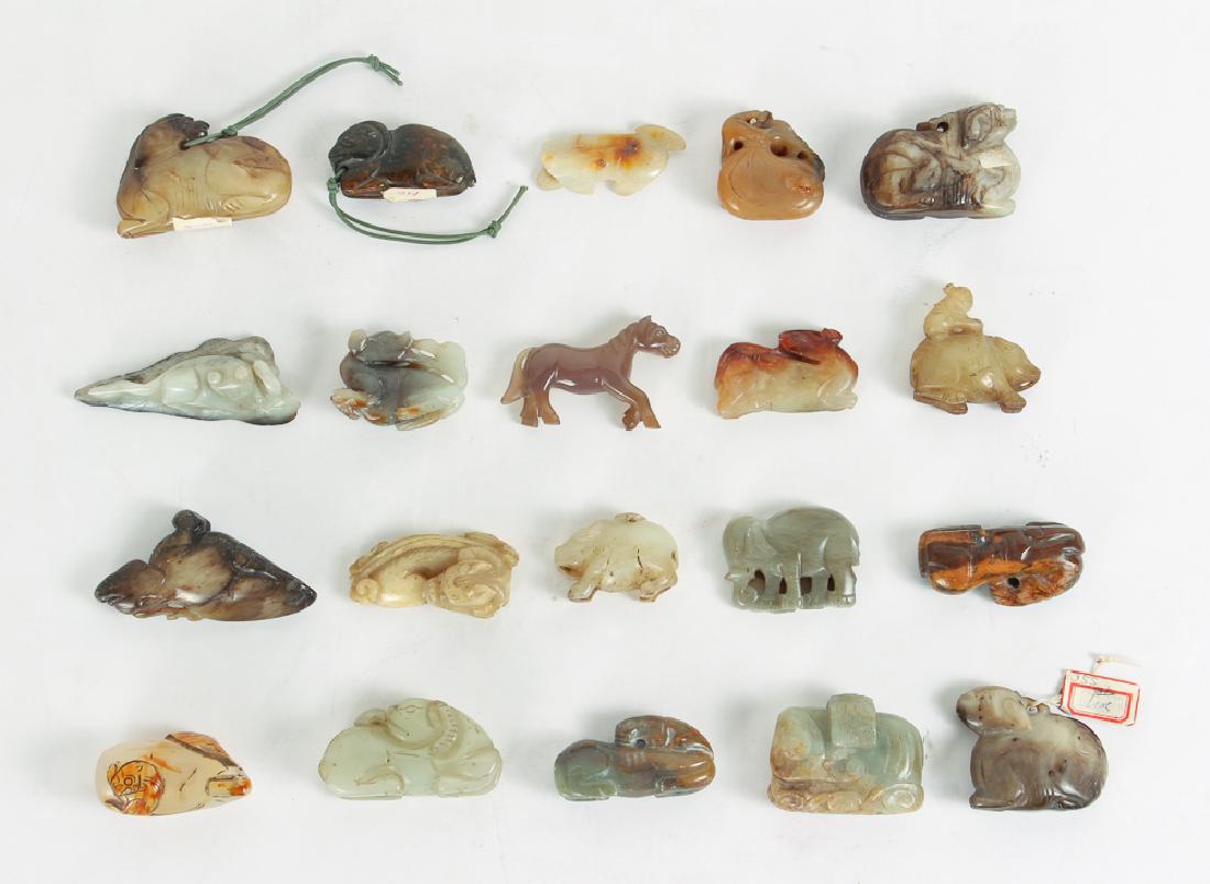 Twenty Diminutive Chinese Animal Jade or Nephrite: Twenty diminutive Chinese carved animal carvings, jade or nephrite, largest approximately 3 inches. Collection of Ruth Frank, Pittsburgh, PA.
