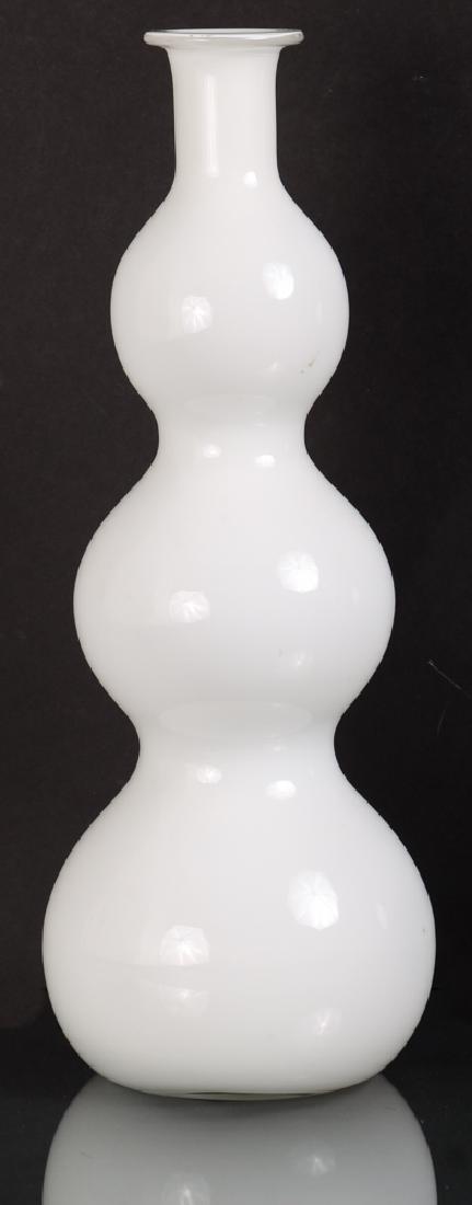 Holmegaard White Cased Glass Bulbous Vase: Holmegaard white cased glass bulbous vase. Tall three tiered bubble glass vase. Measures 15 1/2" h., 6" wide at base, 4 1/2"middle, 3 1/2" top, 2 1/2" at the lip.