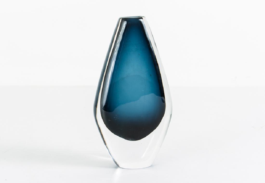 Nils Landberg for Orrefors "Dusk" Series Almond Shaped: Landberg, Nils for Orrefors "Dusk" Series almond shaped vase. Sapphire blue cased glass vase. Measures 7" tall.