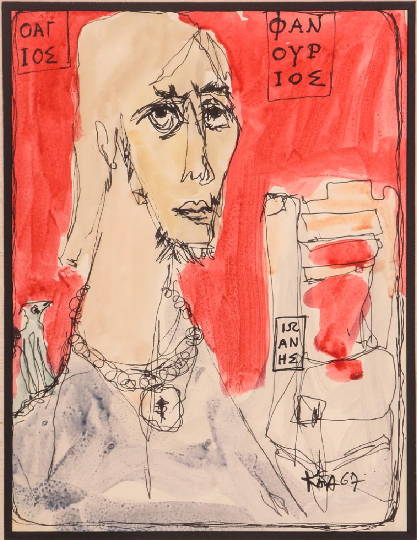 Kay Johnson watercolor drawing Man with Necklace 1967 (1 of 6)