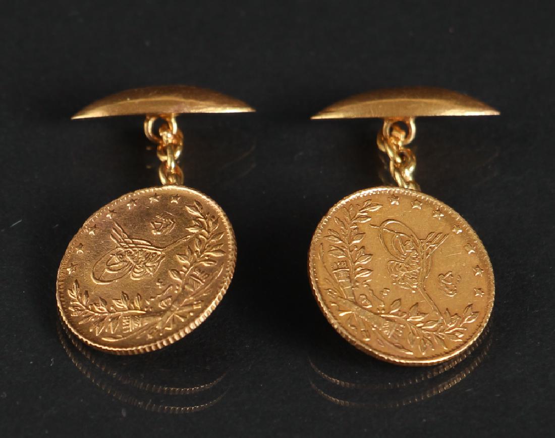 Pair gold cufflinks of Turkish Ottoman Sultinate coins (1 of 4)