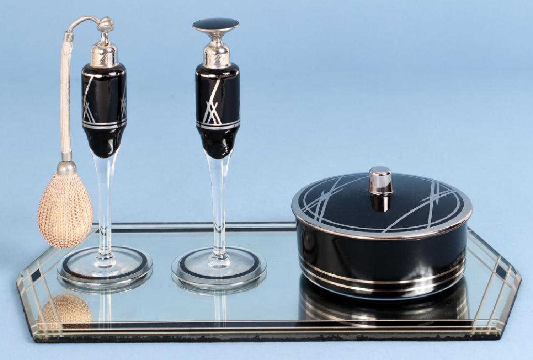 Four Piece Art Deco Black Glass and Chrome Dresser Set (1 of 7)
