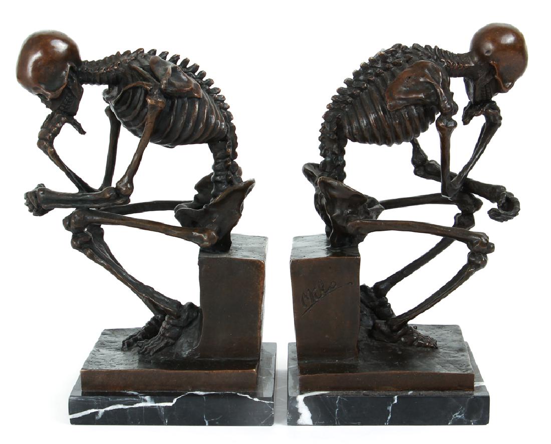 Pair of Bronze Skeleton  Bookends Signed Milo (1 of 7)