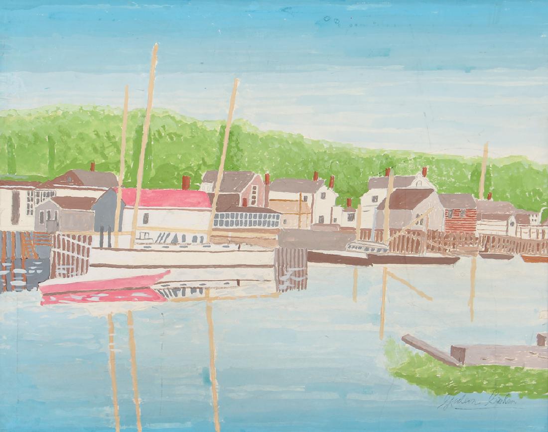 Gideon Cohen casein painting Kennebunkport, Maine: Cohen, Gideon (British/American 1894-1989), Title: Kennebunkport, Maine, Medium: casein on artist's board, Dimensions: 22 x 28 inches, Description: Gideon Cohen was born 1894 in Dover, England, and di
