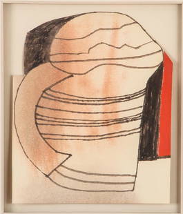 BEN NICHOLSON 1981 Drawing of a Mug or Cup: Nicholson, Ben (British, 1894–1982), Red and Black Mug or Cup, 1981, ink, wash and gouache, 4.8 x 4 inches with irregular top, signed and inscribed " for Pat and David Xmas 81 Nicholson 81" on the r