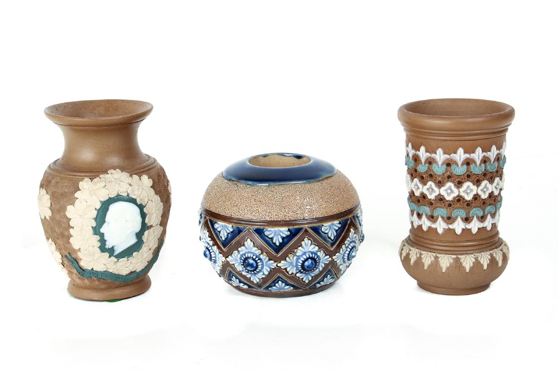 3 Doulton Lambeth smalls, include. Portrait of Disraeli (1 of 9)