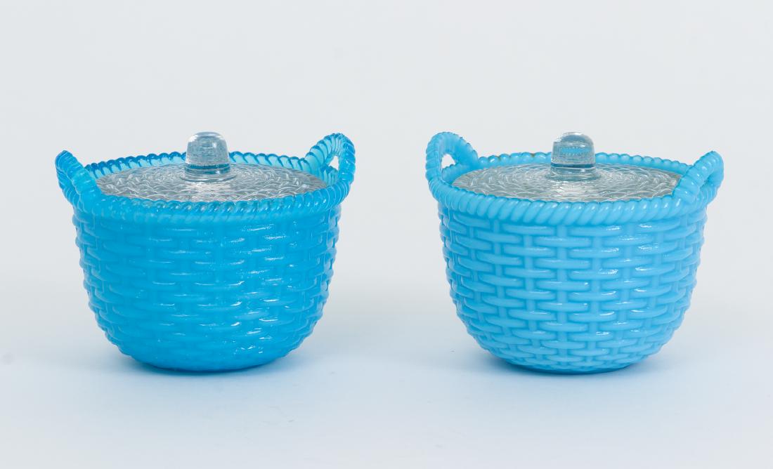 Pair of Basket Form Pressed Glass Covered Dishes (1 of 9)