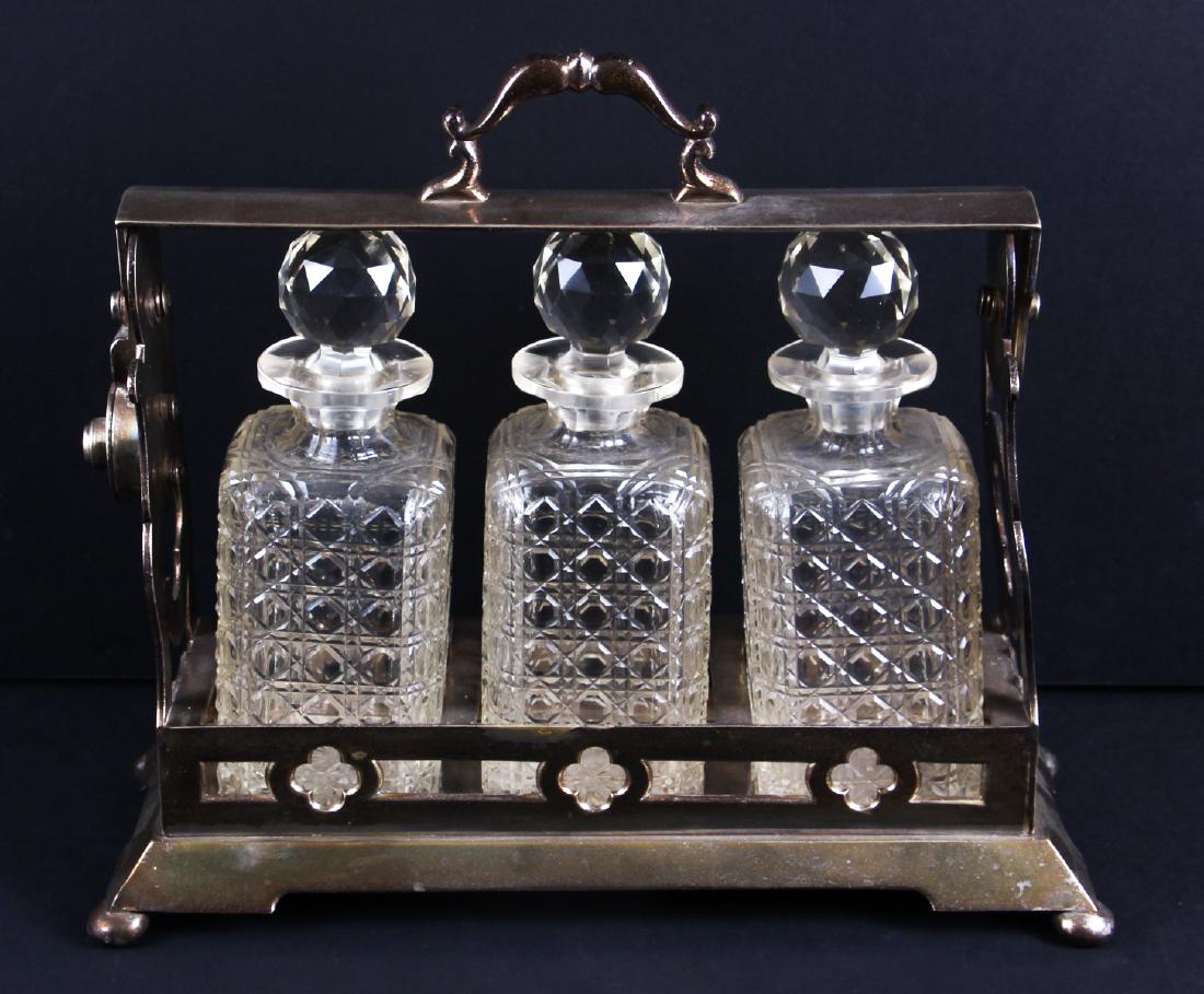 Three Bottle Cut Glass and Silverplate Tantalus (1 of 5)