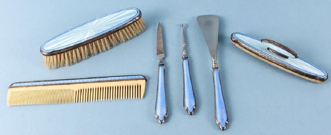 6 Piece Sterling Guilloche Enamel Dresser Set (1 of 16)