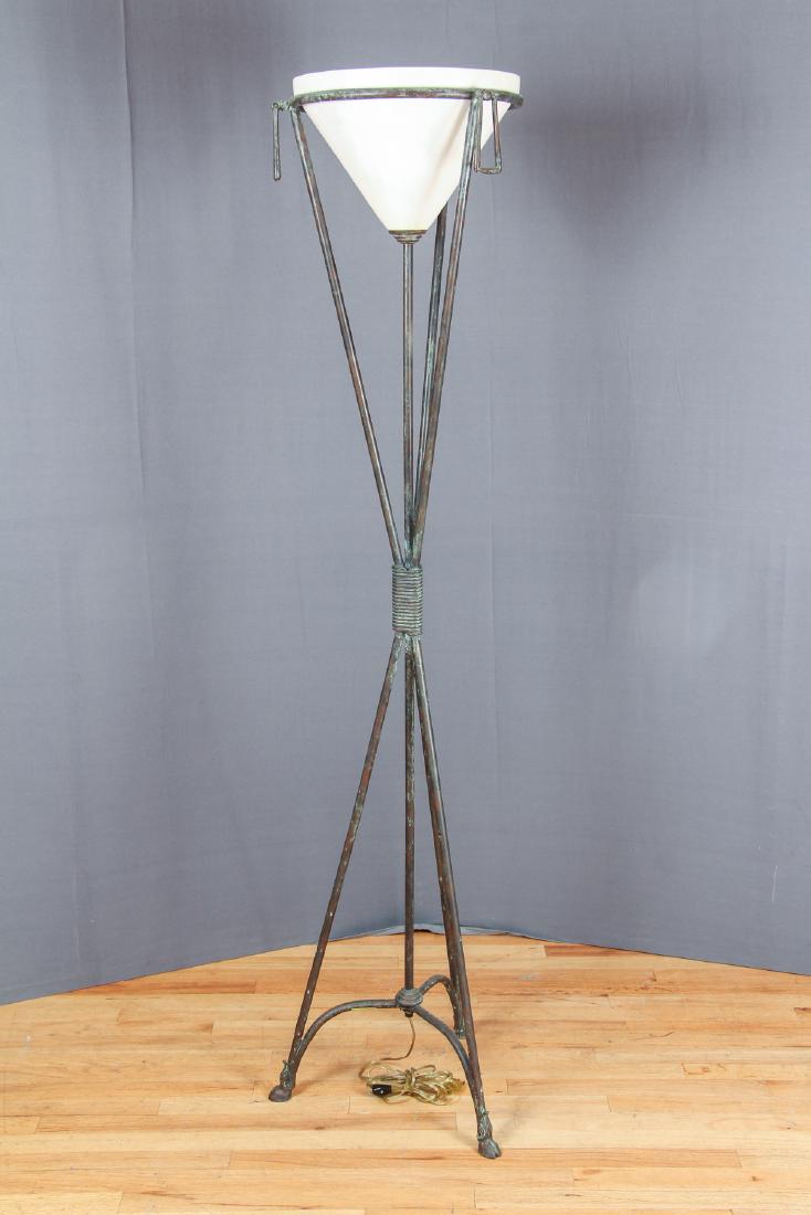Bronze and Alabaster Etruscan Style Torchiere: Bronze and alabaster Etruscan style torchiere floor lamp, 69.5 by 12 inches.