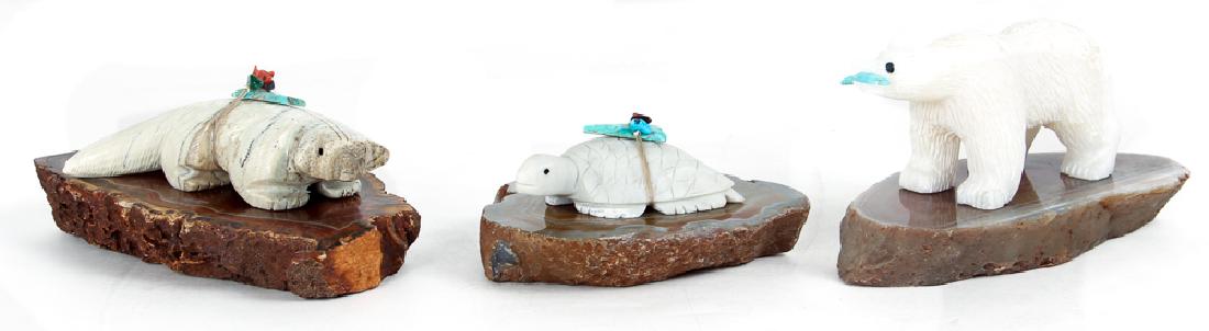 3 small carved soapstone animals with Geode Bases (1 of 13)