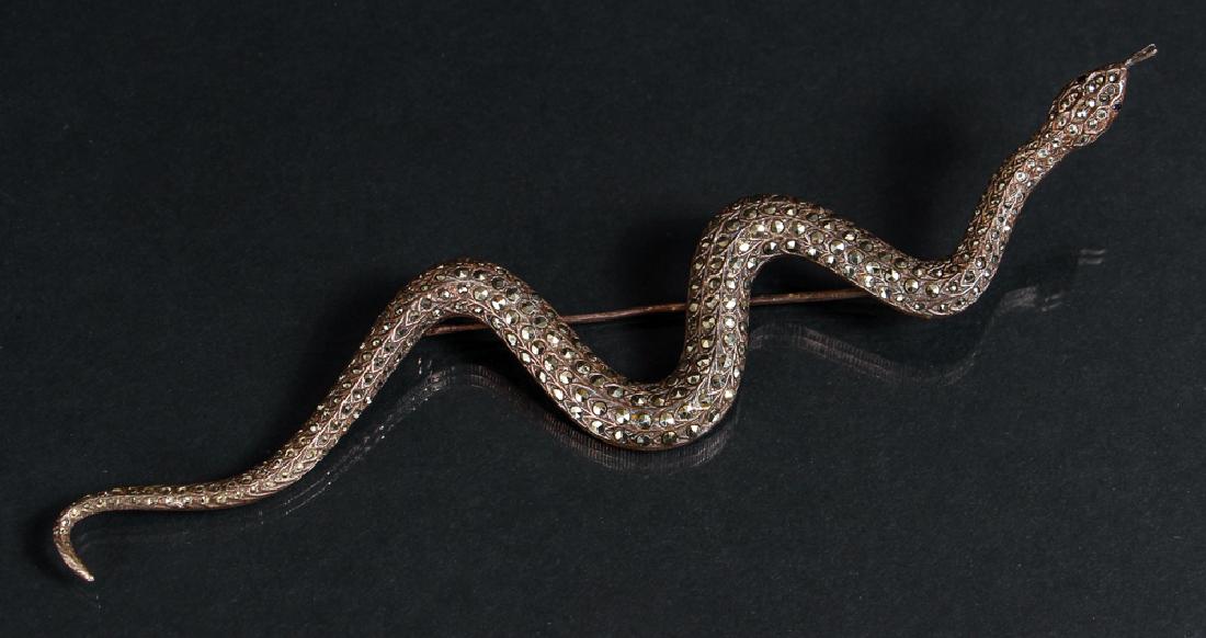 Marcasite Sterling Silver Snake Pin (1 of 7)