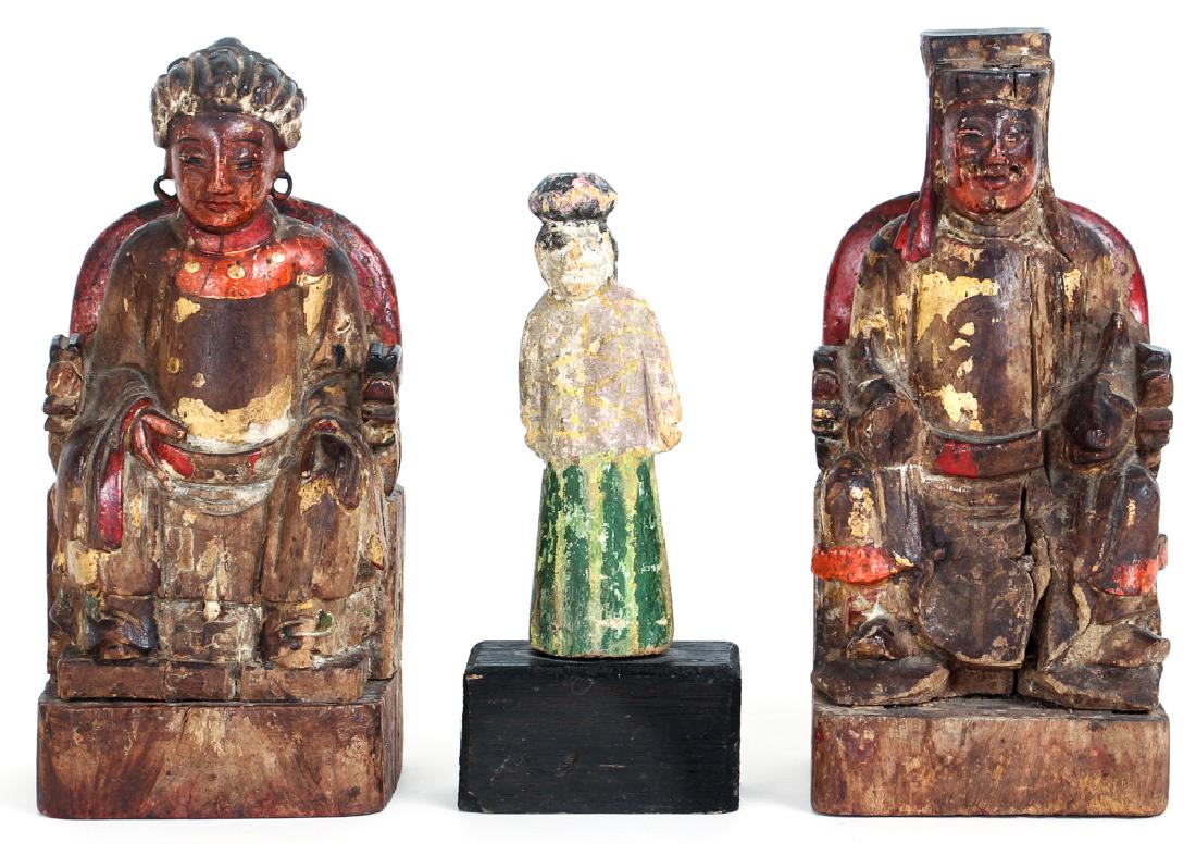 Three Antique Chinese Carved Wood Figures (1 of 14)